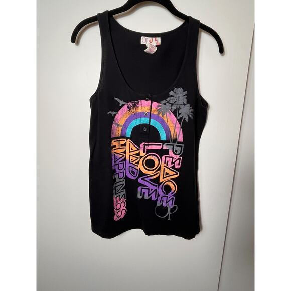 OP Peace Love Happiness Rainbow Graphic Tank Top Juniors L 11-13 Y2K Surf - Picture 1 of 6